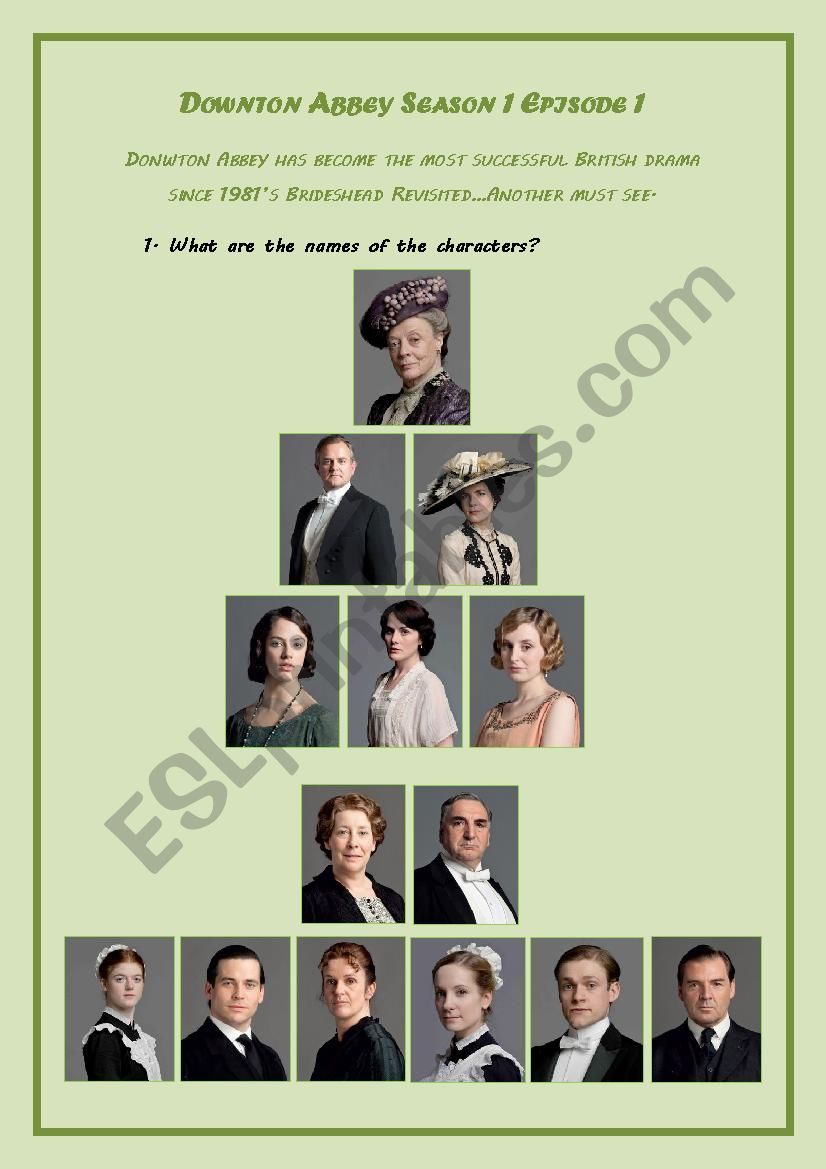 Movie Worksheet Downton Abbey Season 1 Episode 1