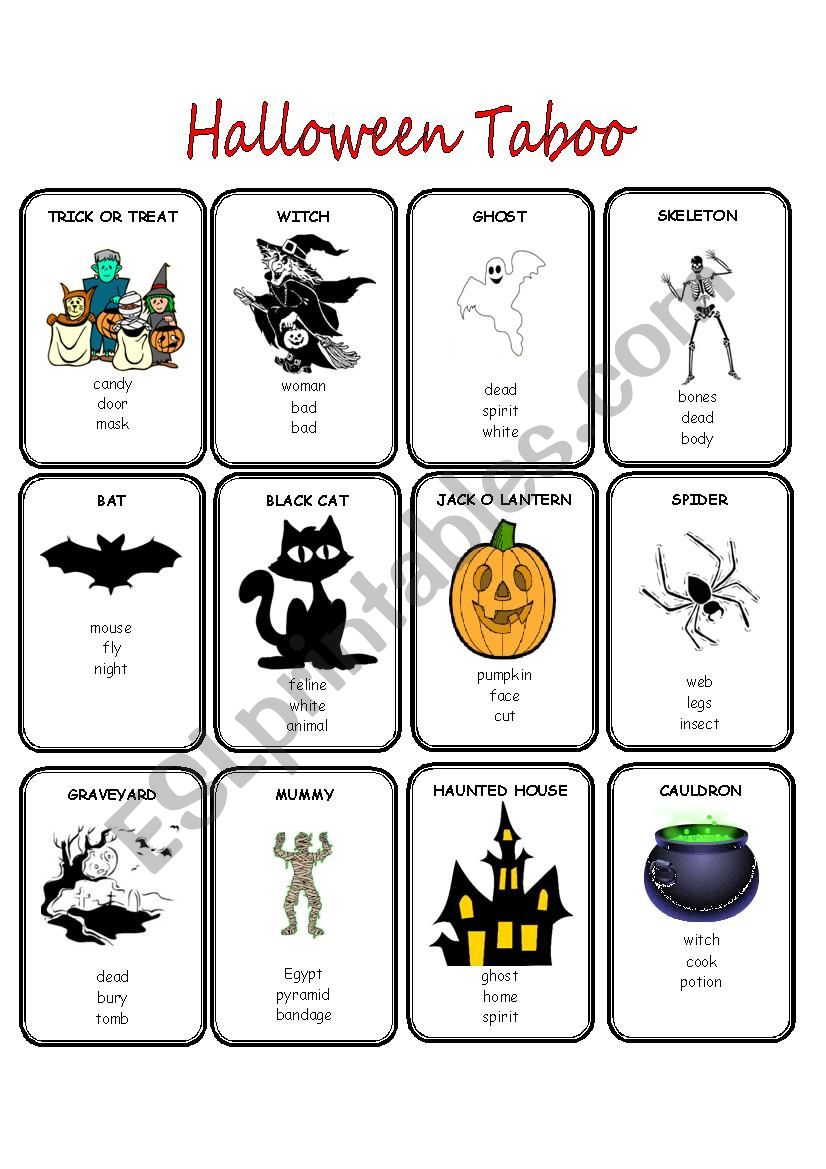 Halloween Taboo 1 of 2 worksheet