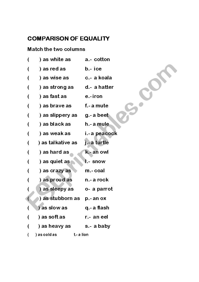 comparison worksheet