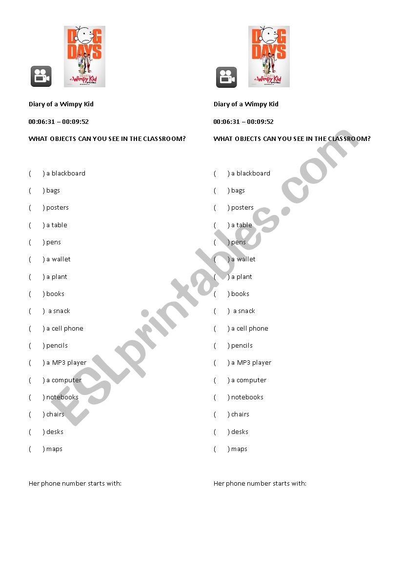 Classroom Objects - Diary of a Wimpy Kid Movie