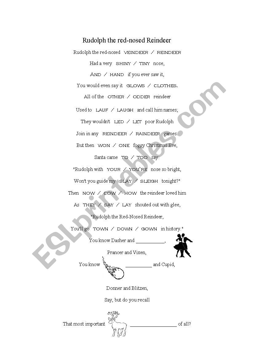 Rudolph song dictation worksheet