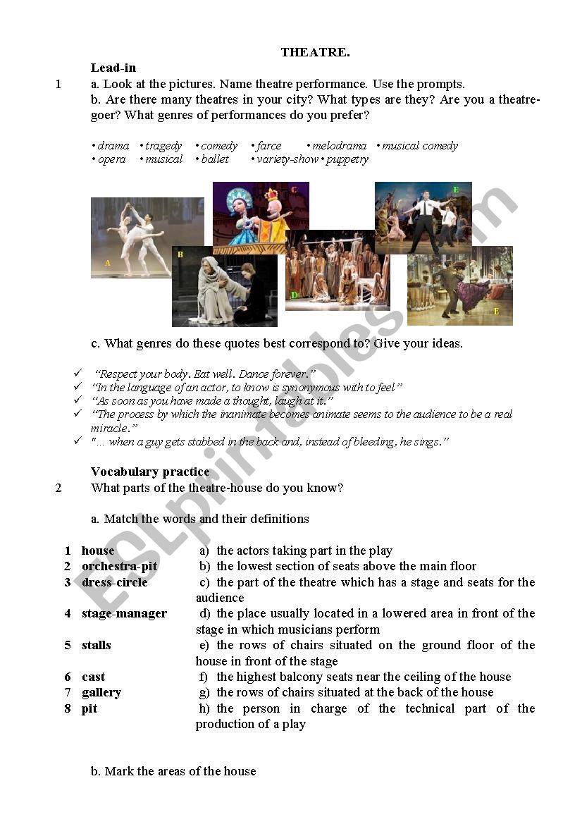 THEATRE worksheet