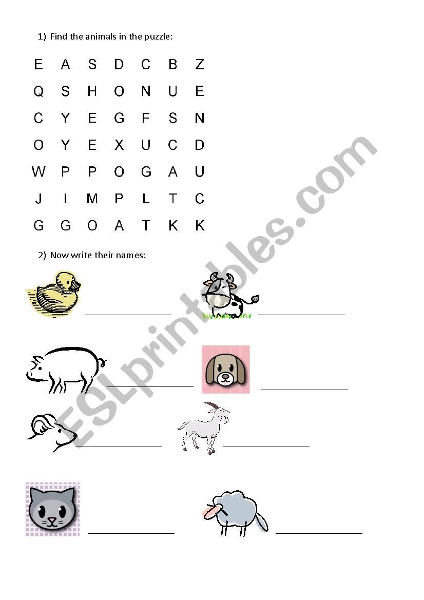 Animal Word Search worksheet