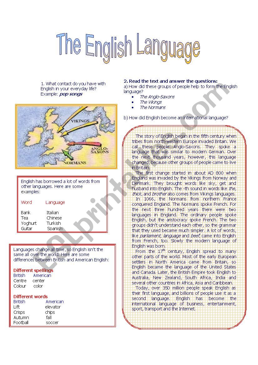 The English language  worksheet