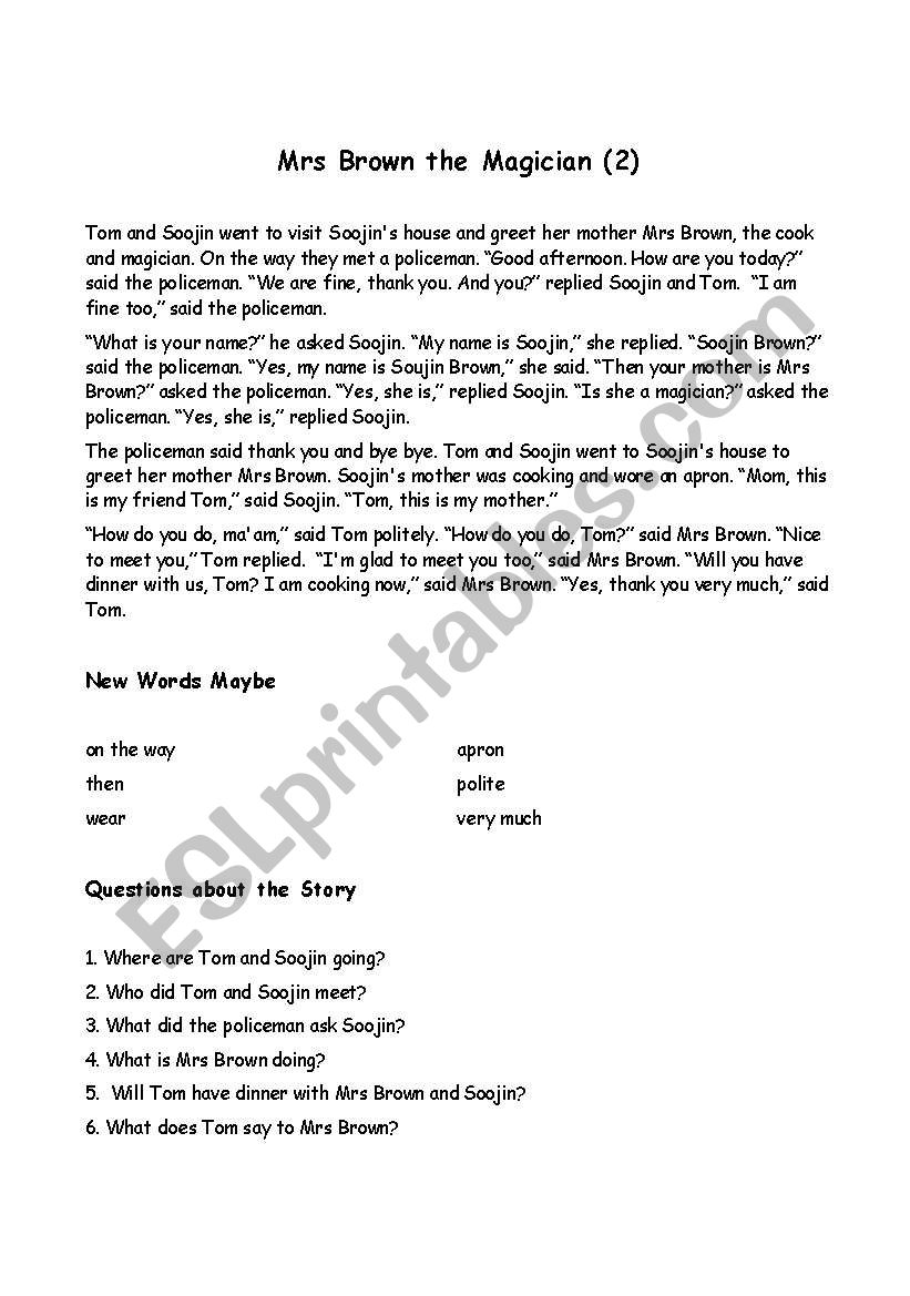 Mrs Brown the Magician 2 worksheet