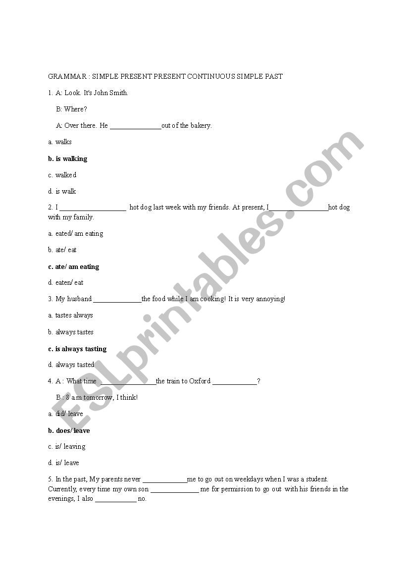 Mixed Tense_Simple Present_Present Continuous_Simple Past (Key Included)