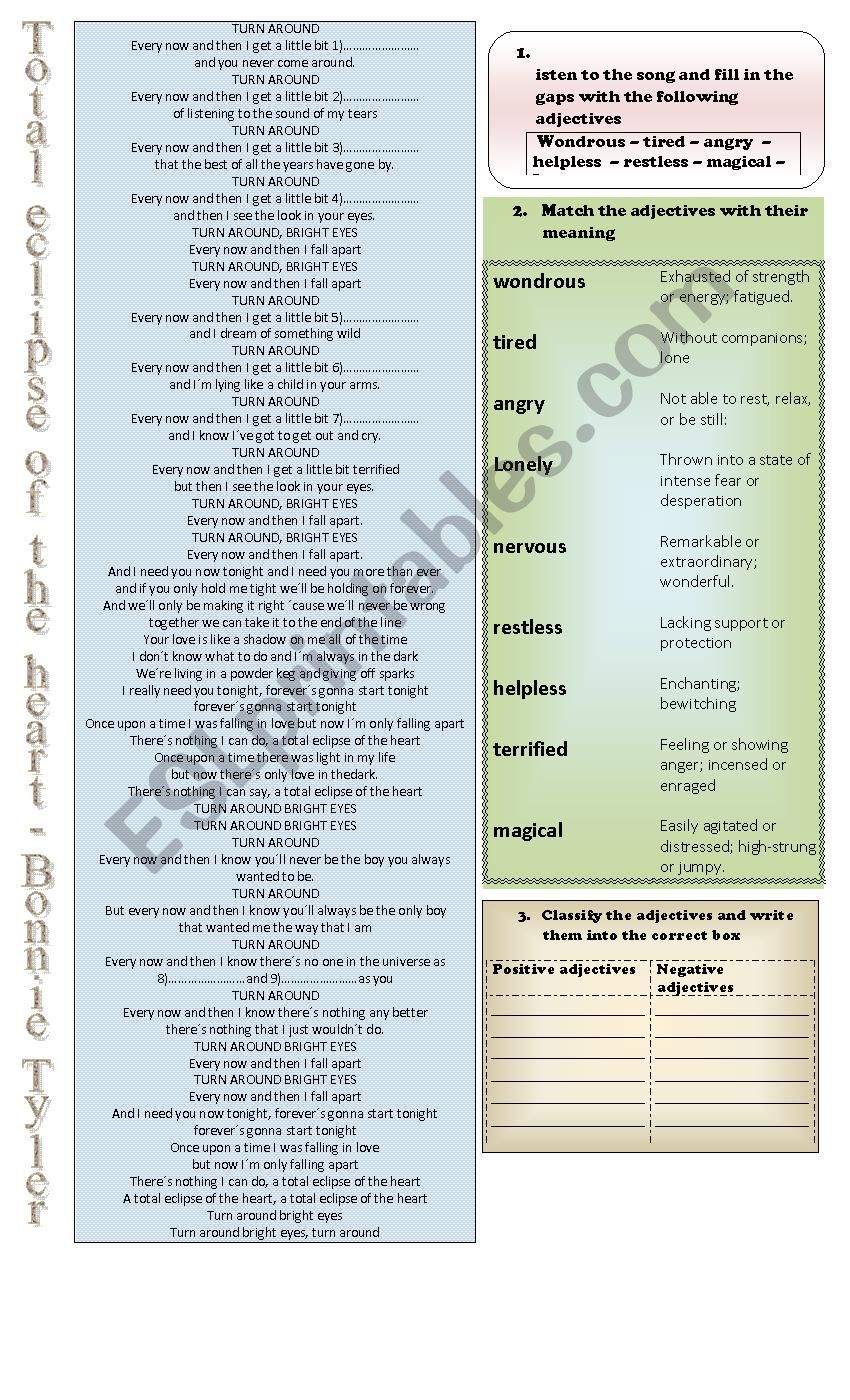 Total eclipse of the heart worksheet