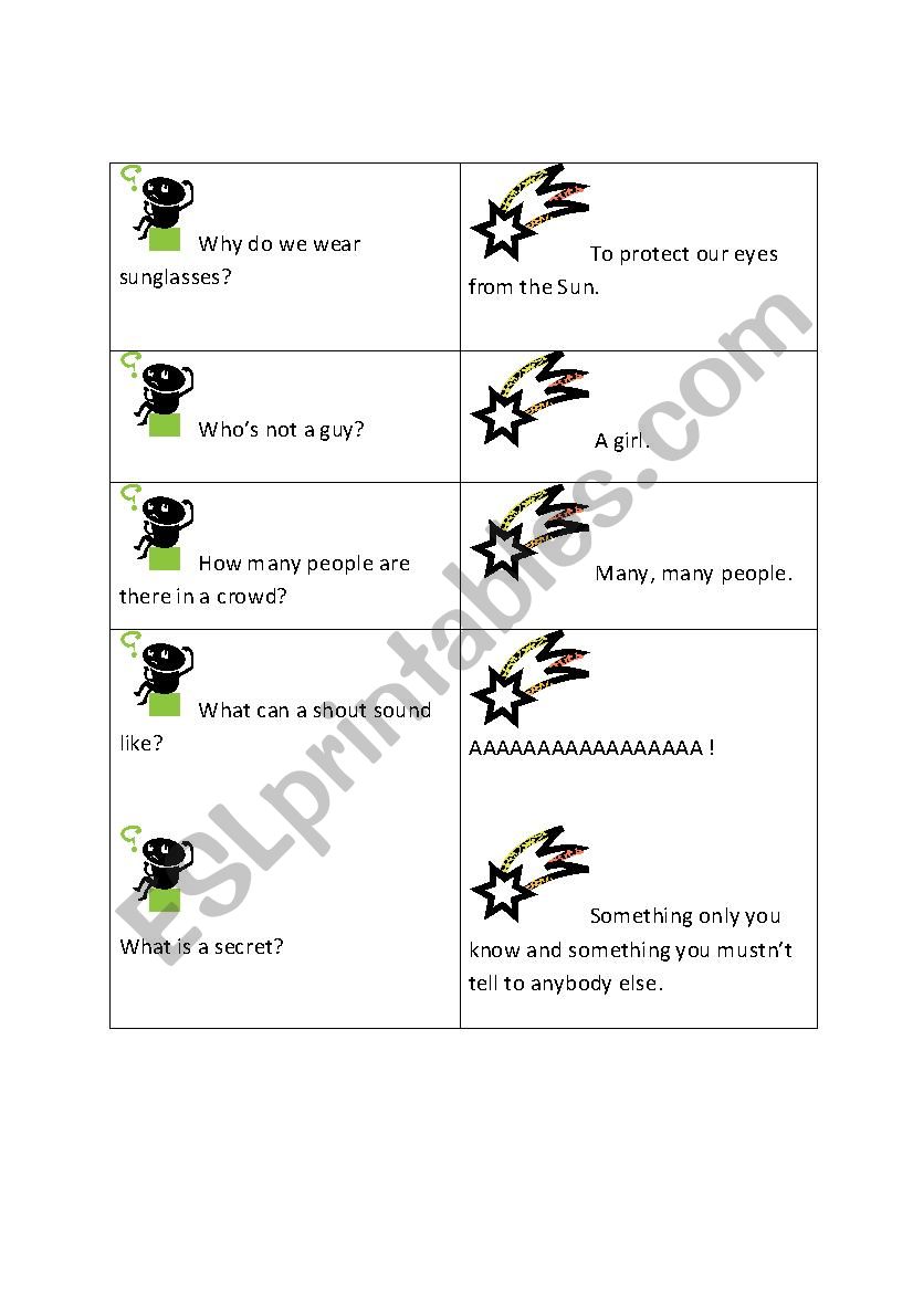 Question cards worksheet