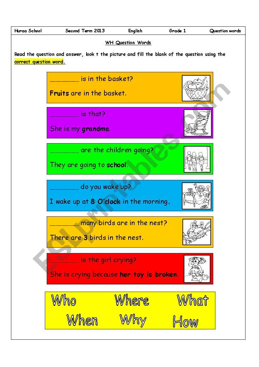 Wh -question words ( worksheet )