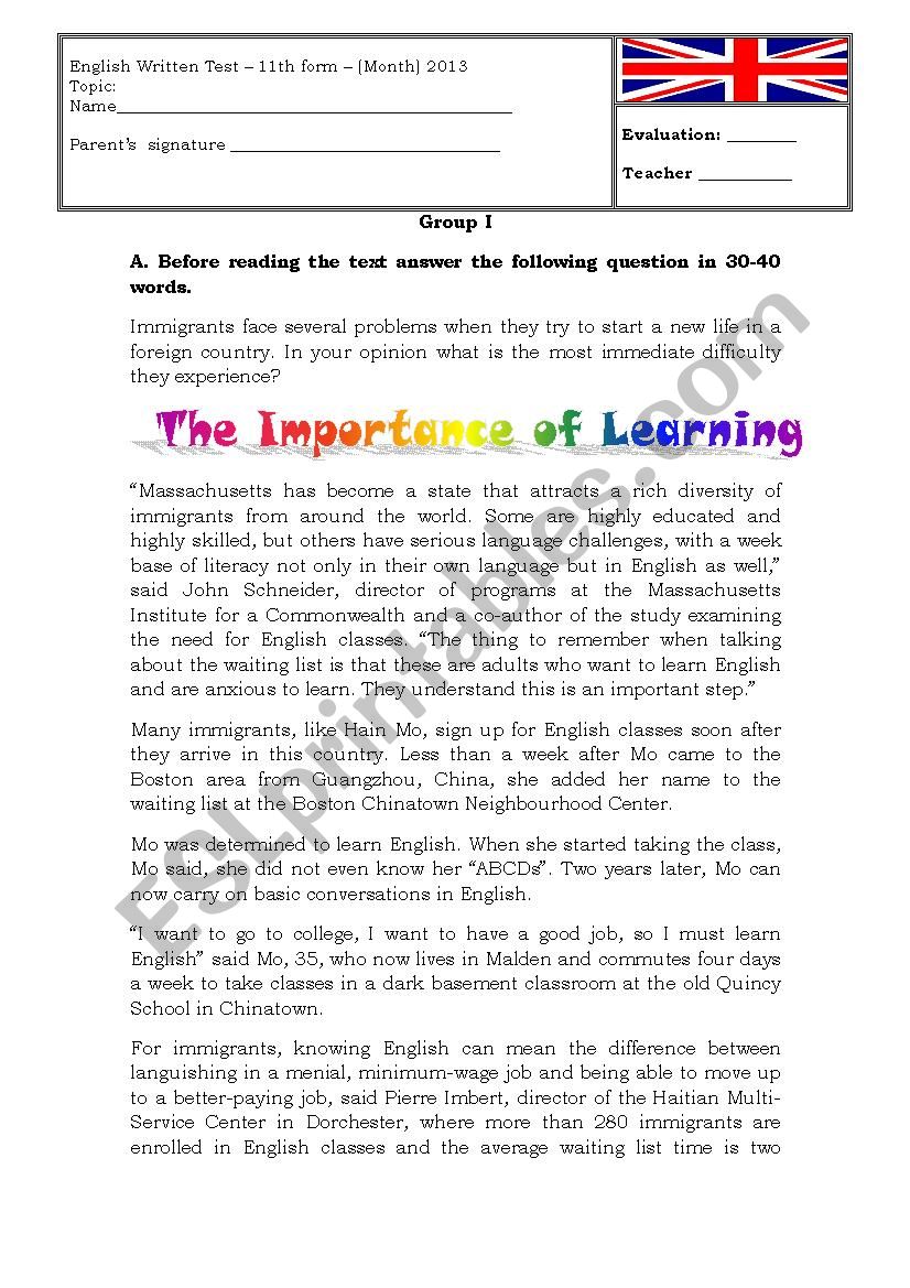 the importance of education worksheet