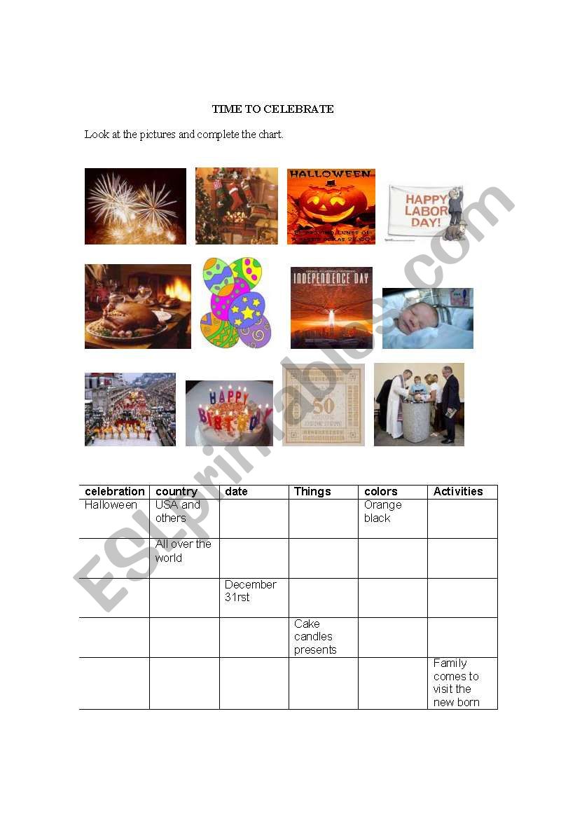 time to celebrate ... worksheet