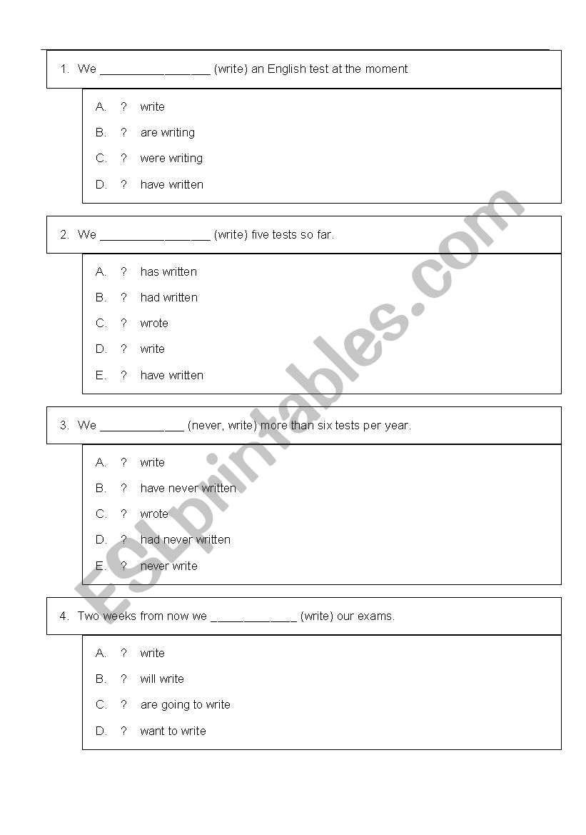 tense worksheet
