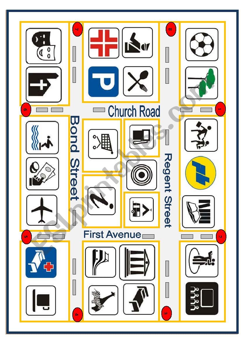 Places in Town Boardgame worksheet