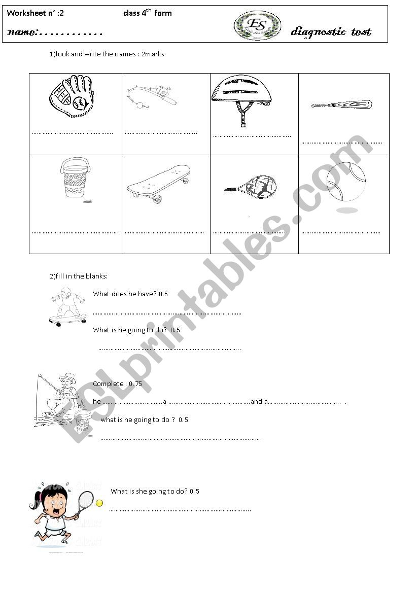 diagnstic test worksheet