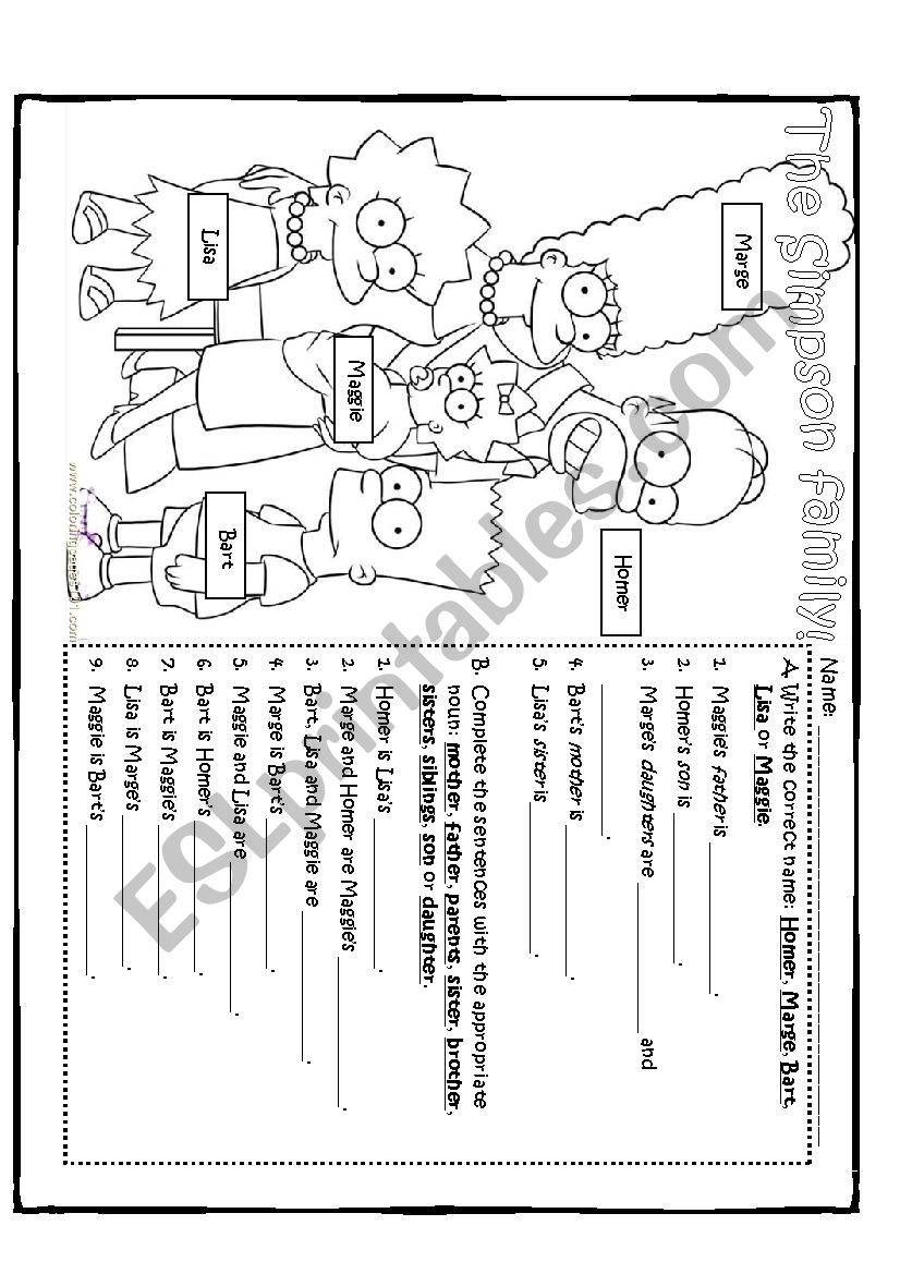 The Simpson Family worksheet