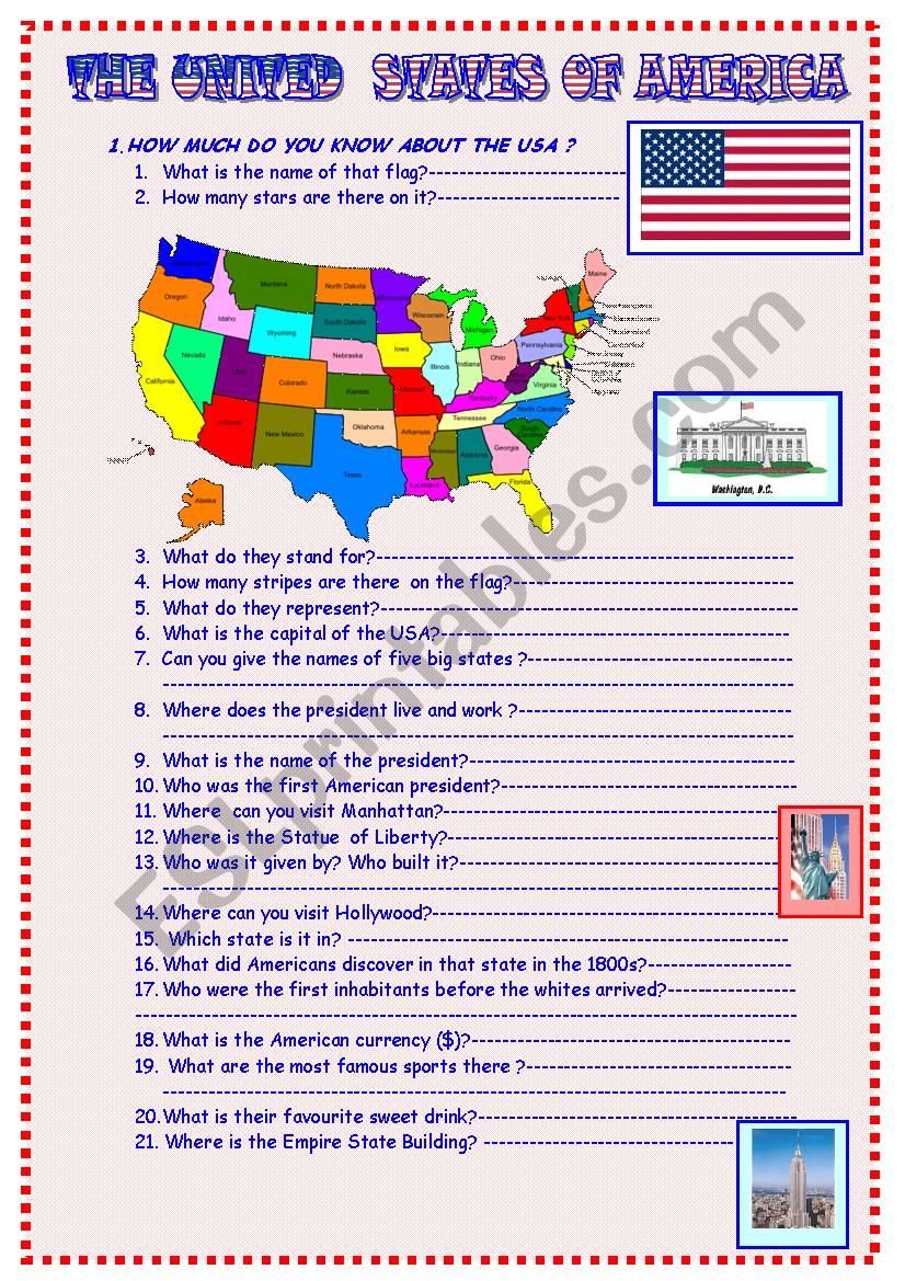 The United States of America worksheet