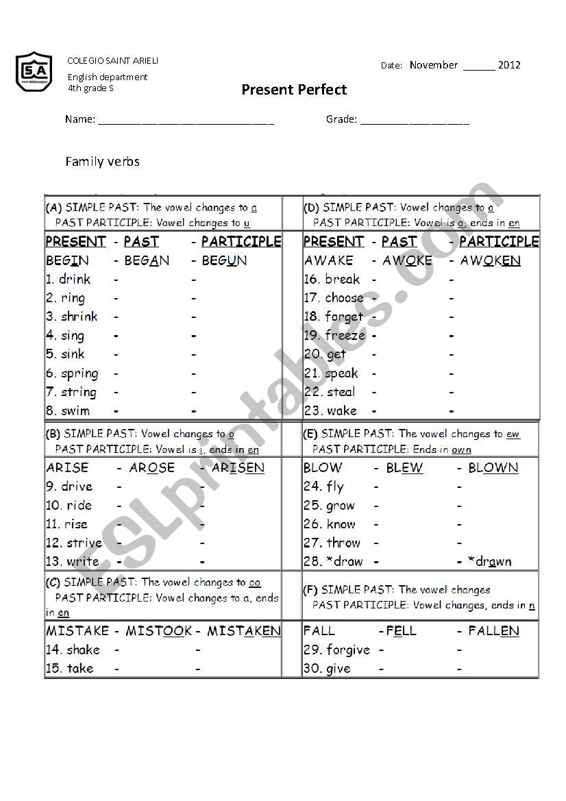 Present perfect activities worksheet