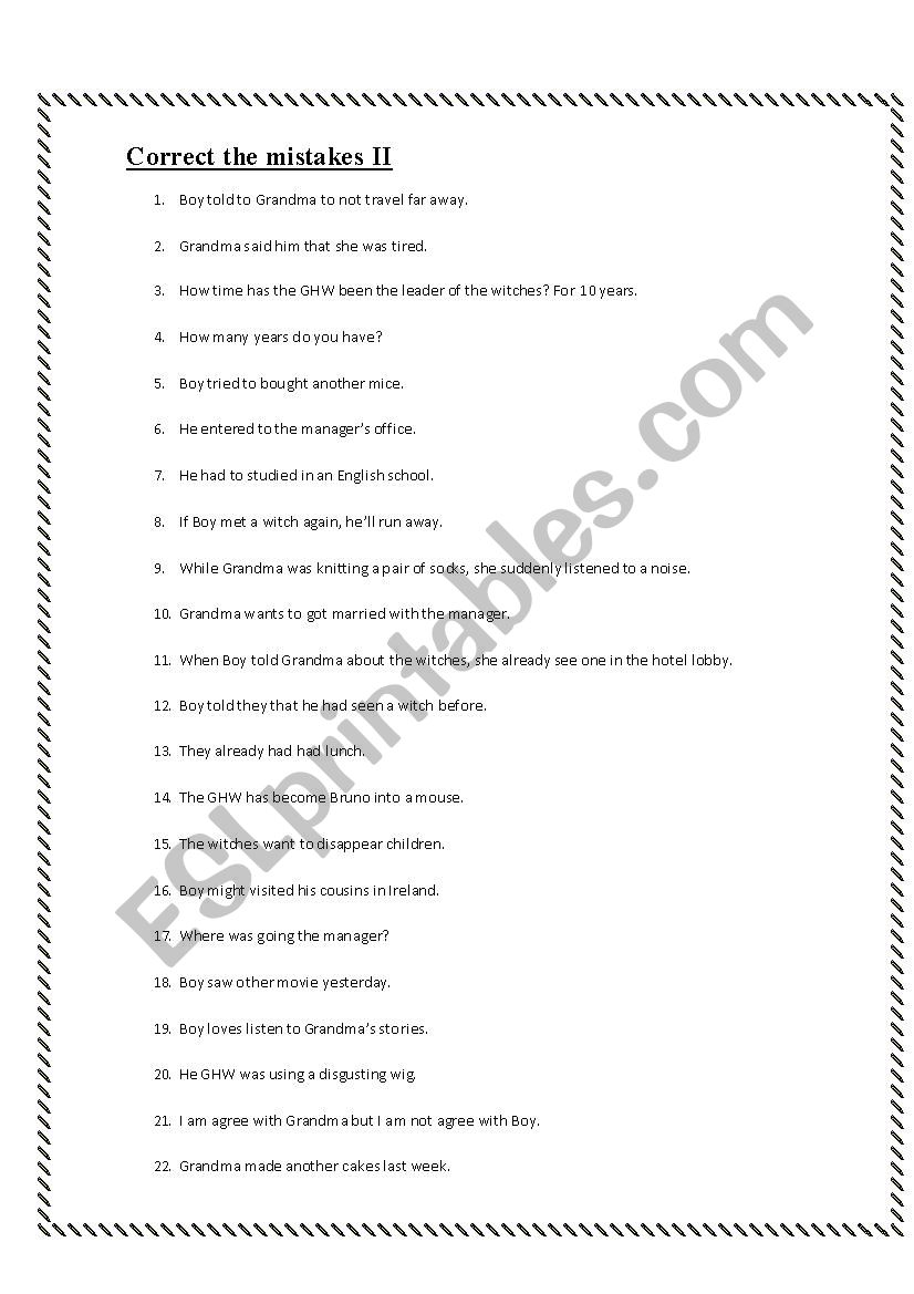 Error Correction ESL Worksheet By Ballerina