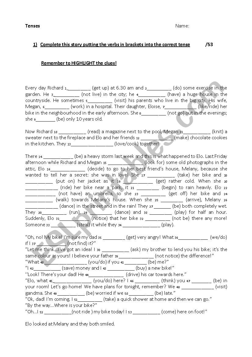 Tenses worksheet