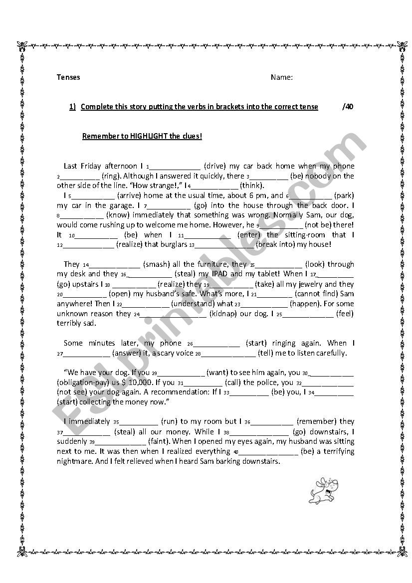 Tenses worksheet