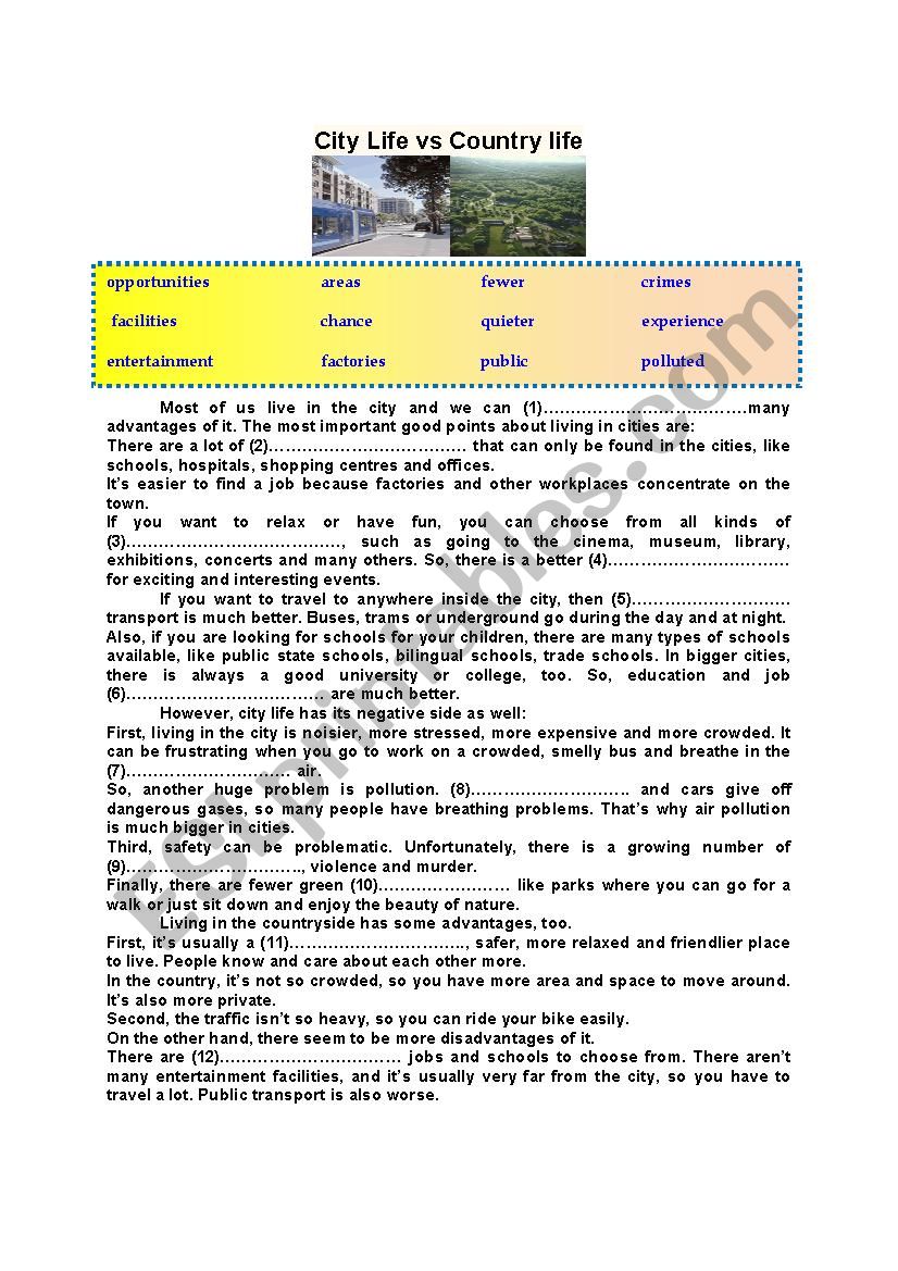 City Life vs Country Life (Topic Elaboration for Pre/Intermediate Students)