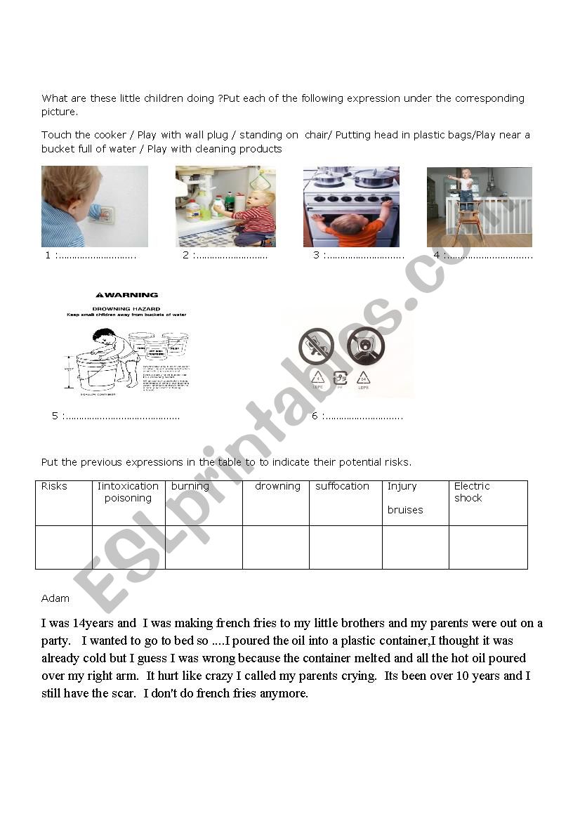 DOMESTIC ACCIDENTS worksheet