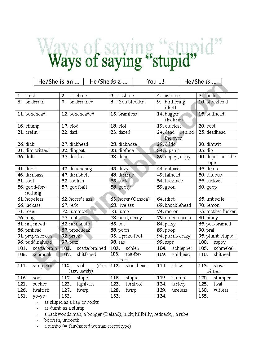 WAYS OF SAYING STUPID worksheet