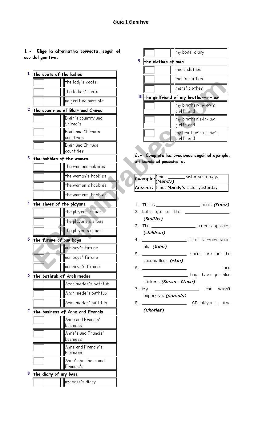 Genitive Guide worksheet