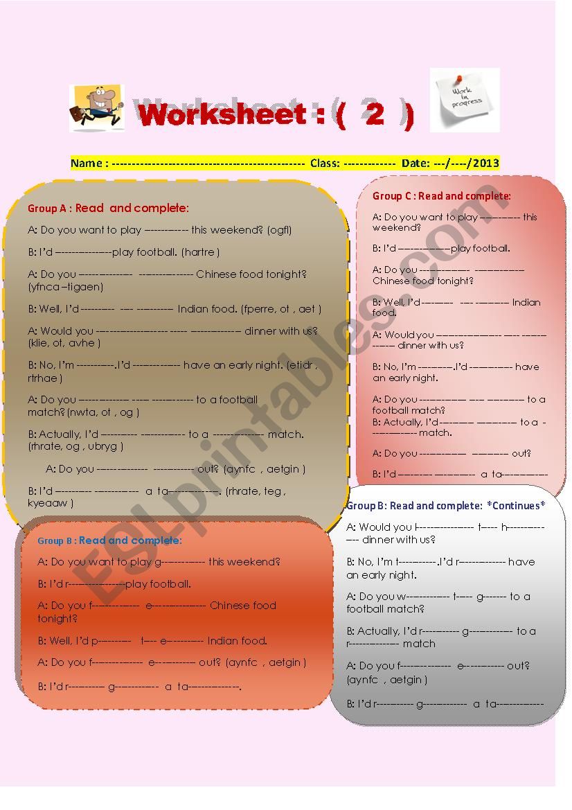 Differentiated activities about expressing preferences