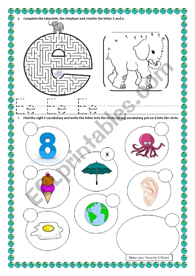 Vowels E worksheet