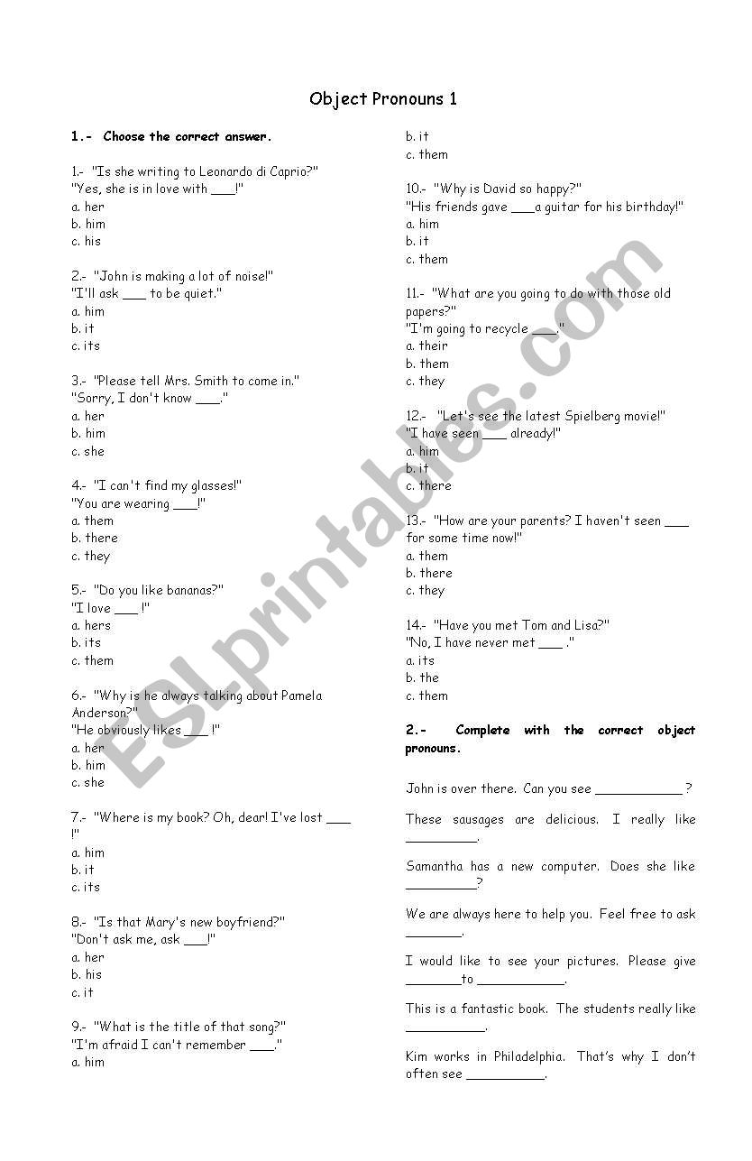 Object Pronouns worksheet