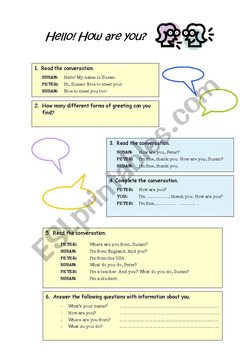 greetings worksheet