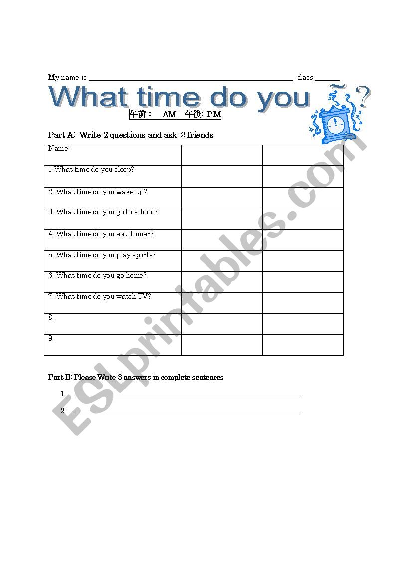 What time do you... worksheet