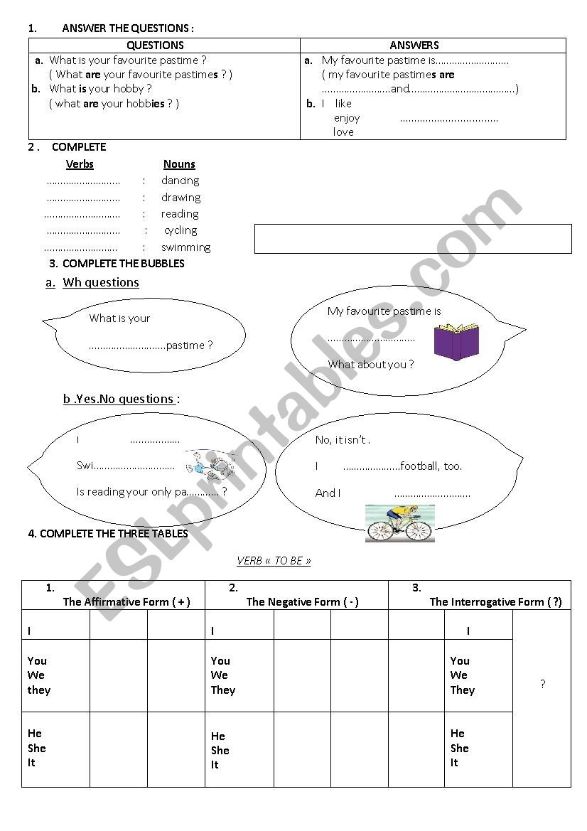 7th What are your hobbies worksheet