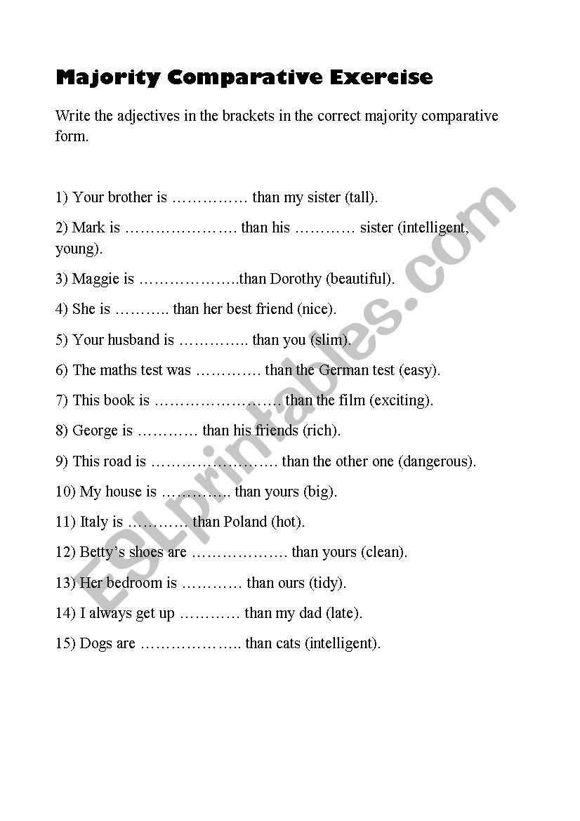 Majority comparative exercise worksheet