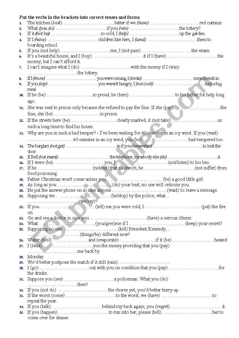 Condition worksheet