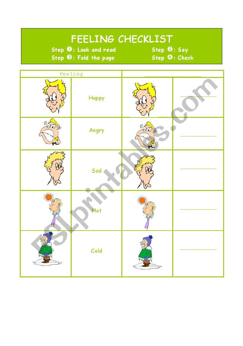 Feelings checklist worksheet