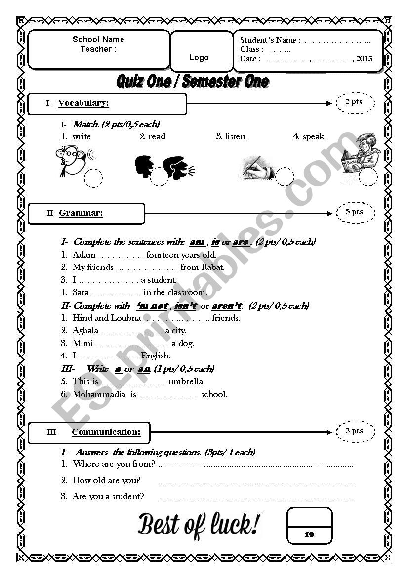 Quiz 0ne 2013 worksheet