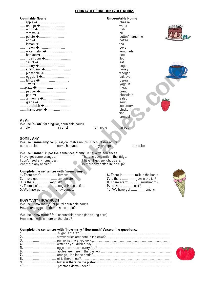 countable and uncountable exercises