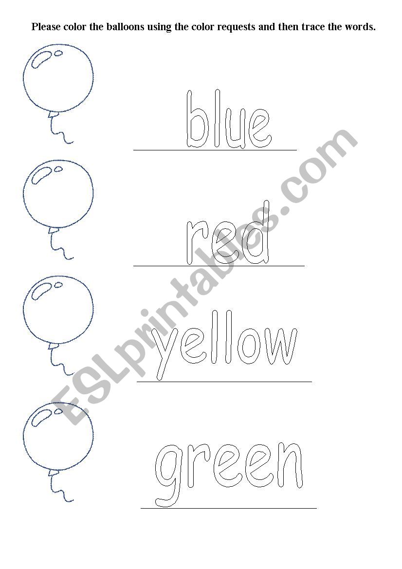 Colour the baloons worksheet
