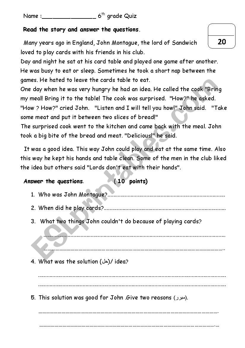 reading comprehension worksheet