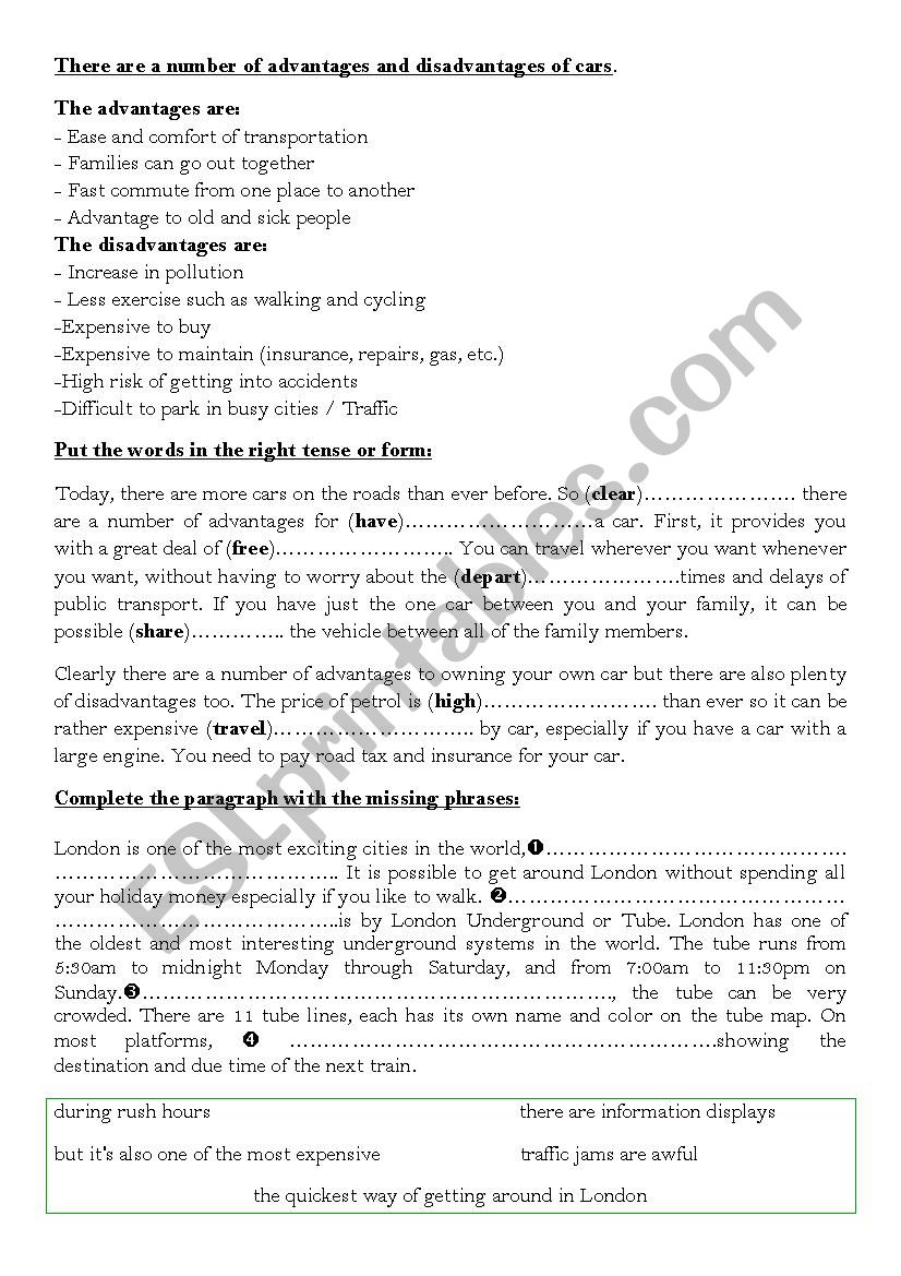 means of transport worksheet