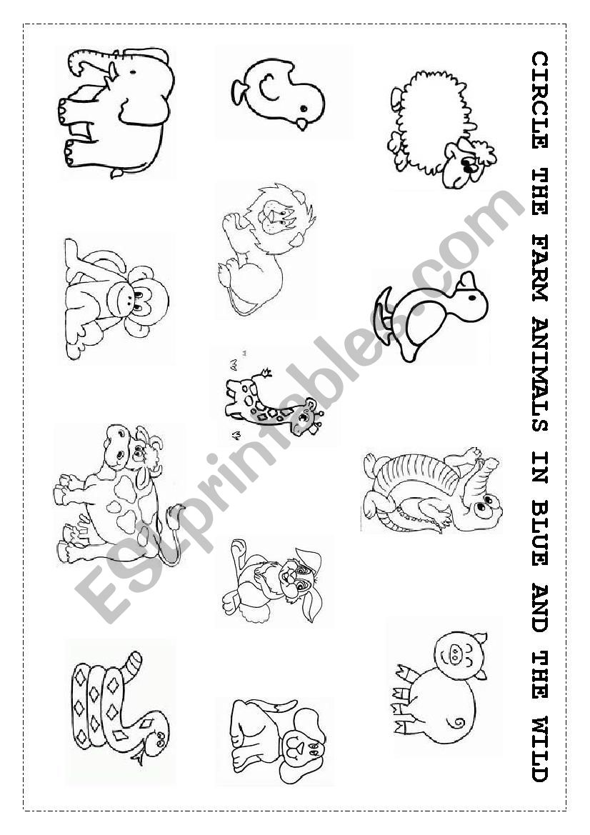 Wild and farm animals worksheet