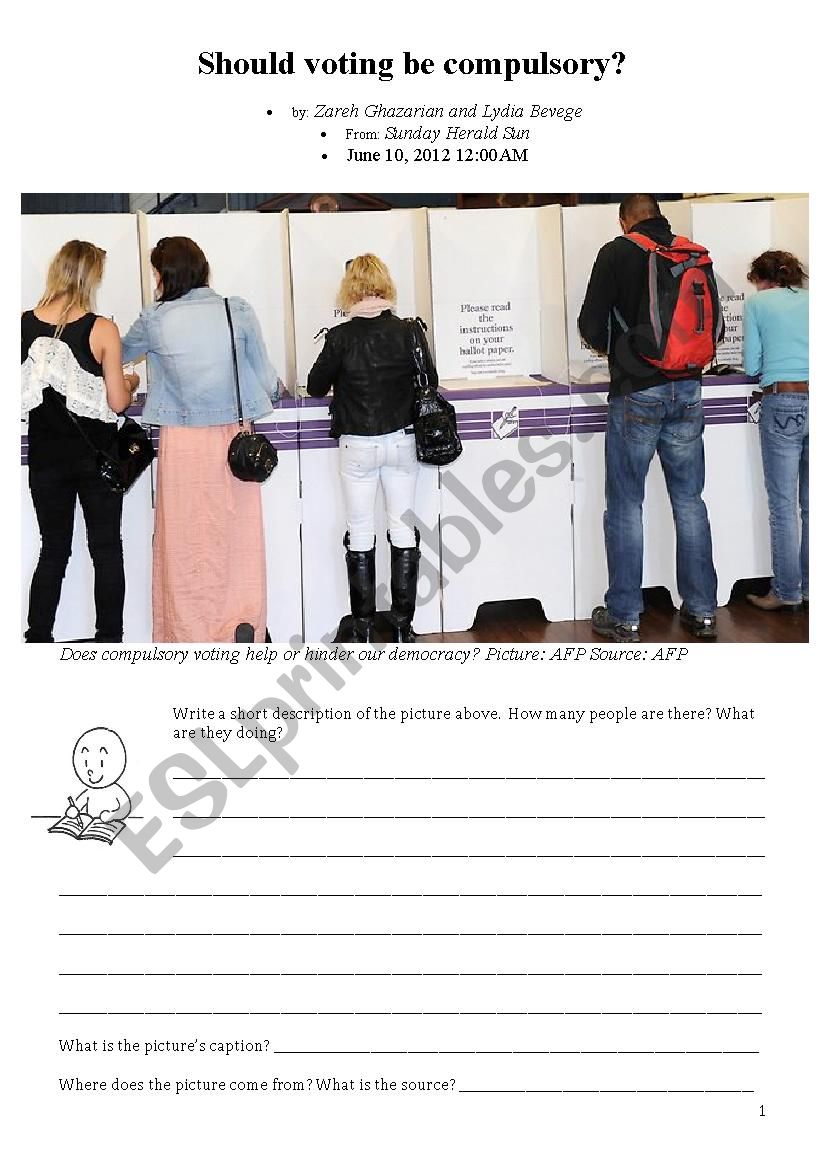 Should voting be compulsory?  worksheet