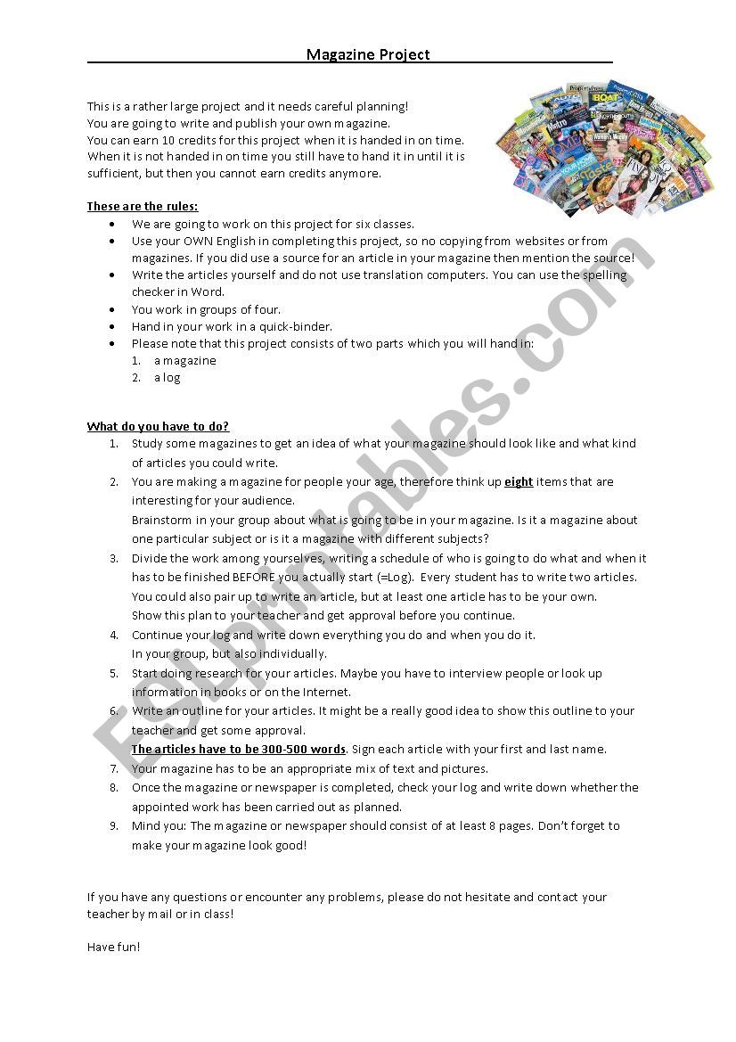 Magazine project worksheet