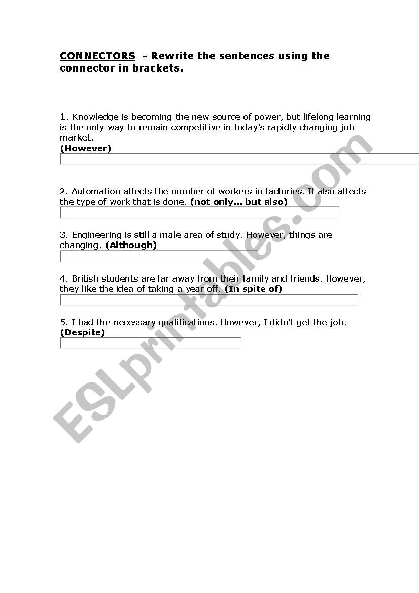 Connectors worksheet