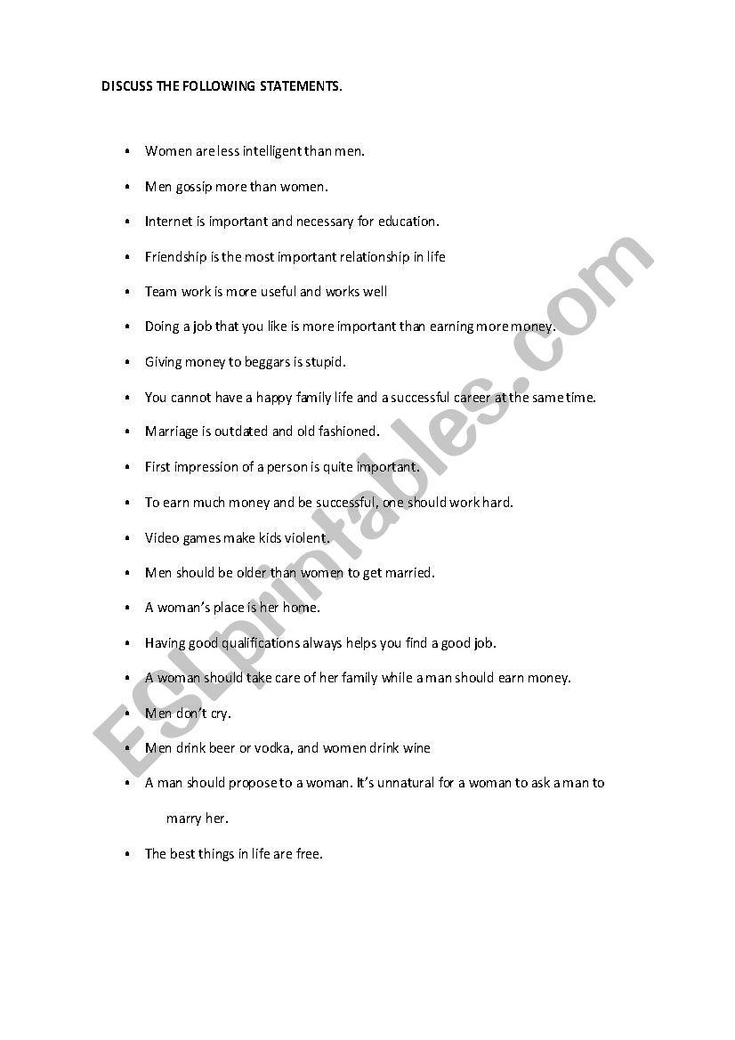 Discussion worksheet