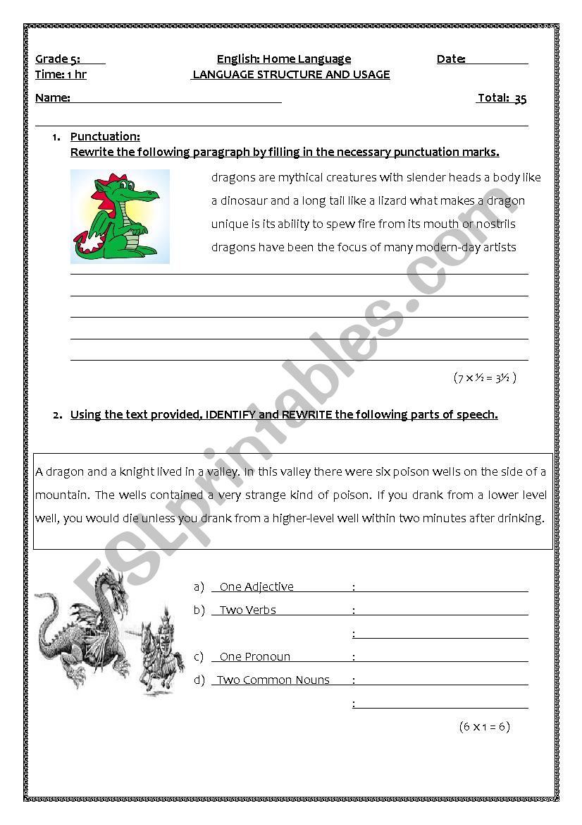 Grammar Test worksheet