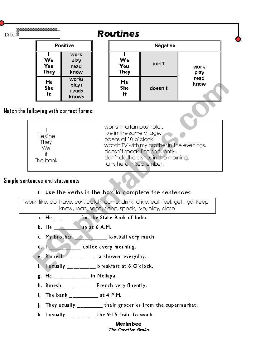 daily routines worksheet