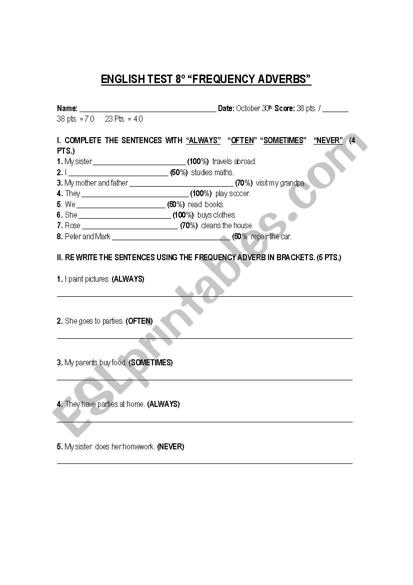 English test  worksheet